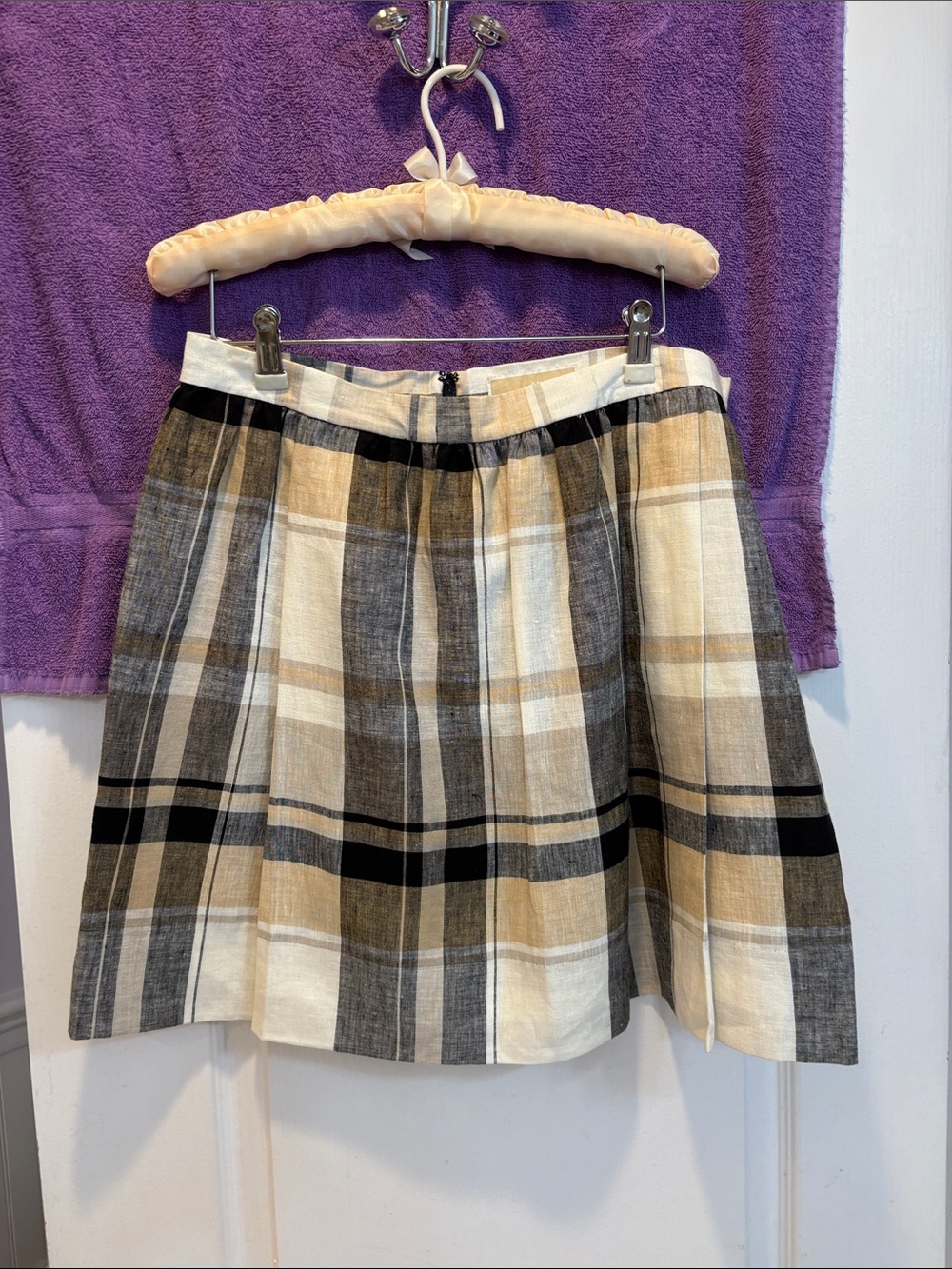 NWT MICHAEL Michael Kors Beige, Black & Cream Plaid Skirt